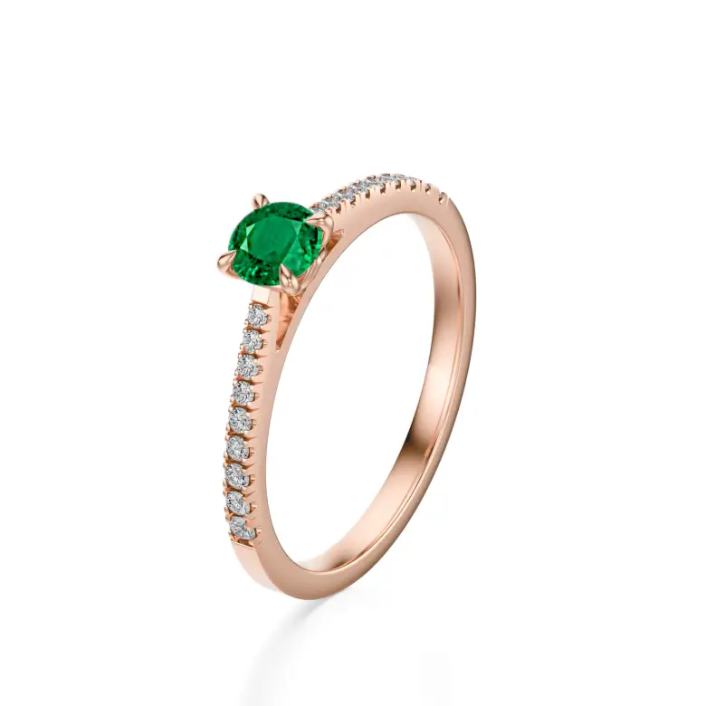 Pierścionek ze szmaragdem i diamentami różowe złoto AJPZ_079